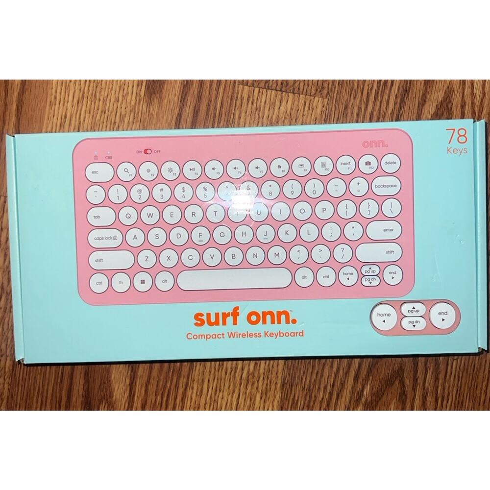 Pink Compact Wireless Keyboard, New In Opened Box, Surf Onn. USB Plug Connection